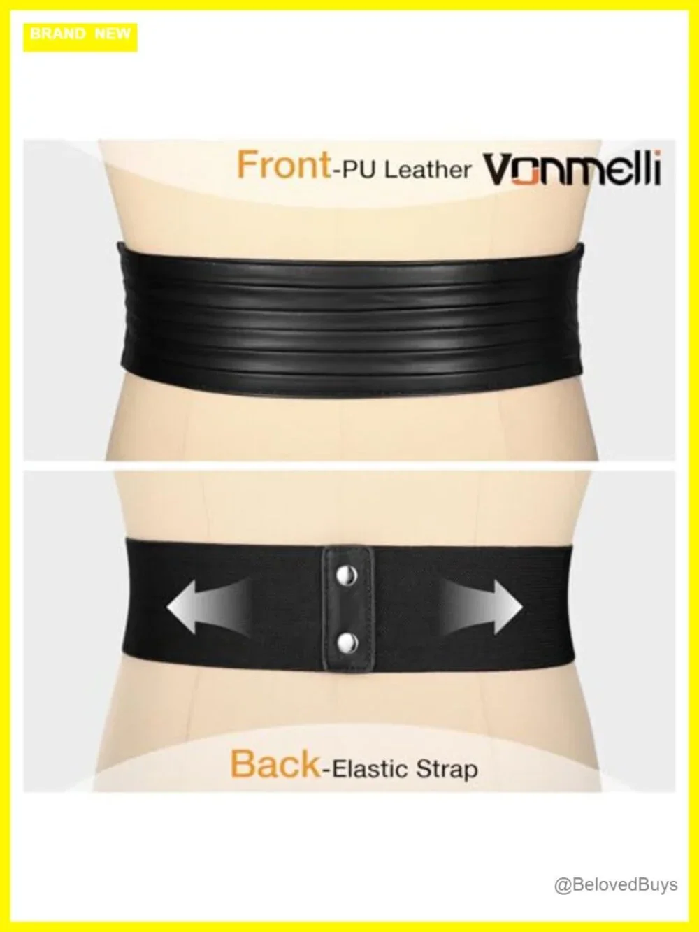 Wide Elastic Faux Leather Stretch Belt for Women with Snap Buckle